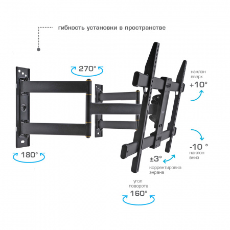 Кронштейн VLK TRENTO-25, для ТВ 32"-65", угловая стена, 5ст.свободы, наклонно-поворотный, до 25 кг