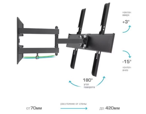 Кронштейн VLK TRENTO-24, для ТВ 26"-55", настенный, 5 ст.свободы, наклонно-поворотный, до 30 кг