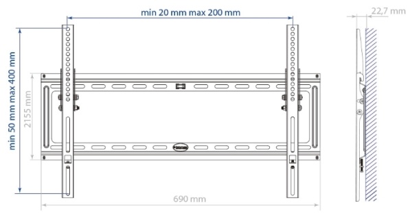 Кронштейн Kromax IDEAL-2, для ТВ 32"-90", настенный, наклонный, до 55 кг