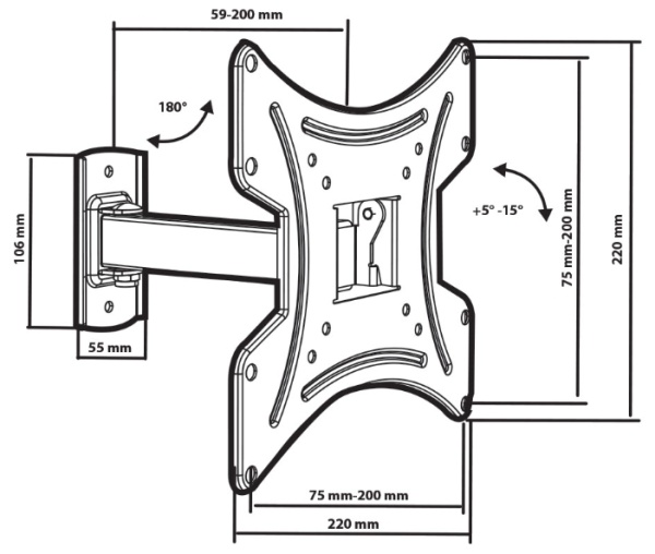 Кронштейн Tuarex ALTA-203, для ТВ 15"-43", настенный, 3 ст.свободы, наклонно-поворотный, до 20 кг Кронштейн Tuarex ALTA-203, для ТВ 15"-43", настенный, 3 ст.свободы, наклонно-поворотный, до 20 кг