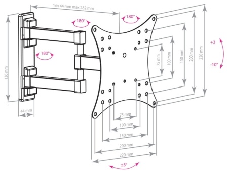 Кронштейн Arm Media MARS-4, для ТВ 20"-43", настенный, 5 ст.свободы, наклонно-поворотный, до 20 кг