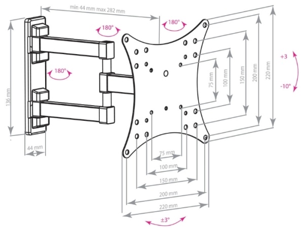 Кронштейн Arm Media MARS-4, для ТВ 20"-43", настенный, 5 ст.свободы, наклонно-поворотный, до 20 кг Кронштейн Arm Media MARS-4, для ТВ 20"-43", настенный, 5 ст.свободы, наклонно-поворотный, до 20 кг