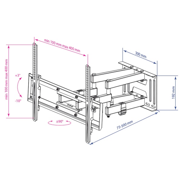 Кронштейн Kromax PIXIS-L-2, для ТВ 26"-65", настенный, 3 ст.свободы, наклонно-поворотный, до 50 кг