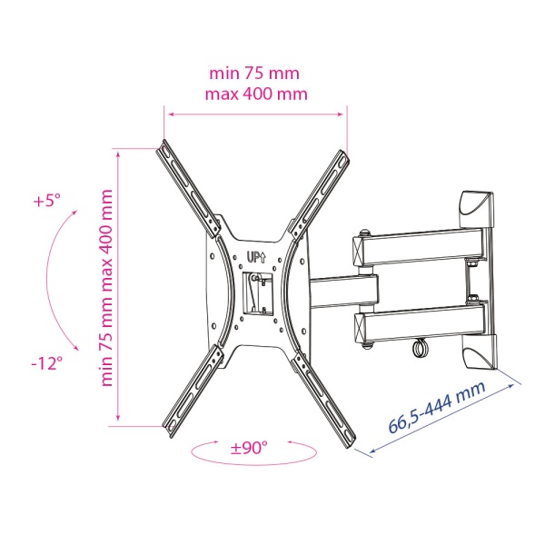 Кронштейн Kromax OPTIMA-404, для ТВ 15"-55", настенный, 5 ст.свободы, наклонно-поворотный, до 35 кг