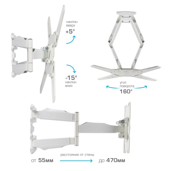 Кронштейн Kromax ATLANTIS-45, для ТВ 22"-65", настенный, 5 ст.свободы, наклонно-поворотный, до 45 кг. УЦЕНКА