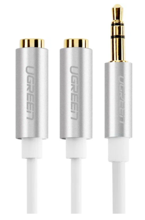 Хаб UGREEN AV123 (10780) 3.5mm Aux Stereo Audio Splitter Cable with Braid. Длина: 20 см. Цвет: серебристый	