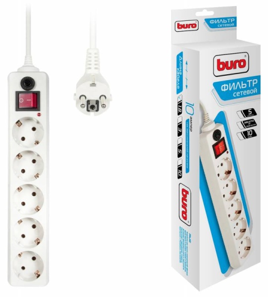 Сетевой фильтр Buro 500SH-1.8-W 1.8м (5 розеток) белый Сетевой фильтр Buro 500SH-1.8-W 1.8м (5 розеток) белый